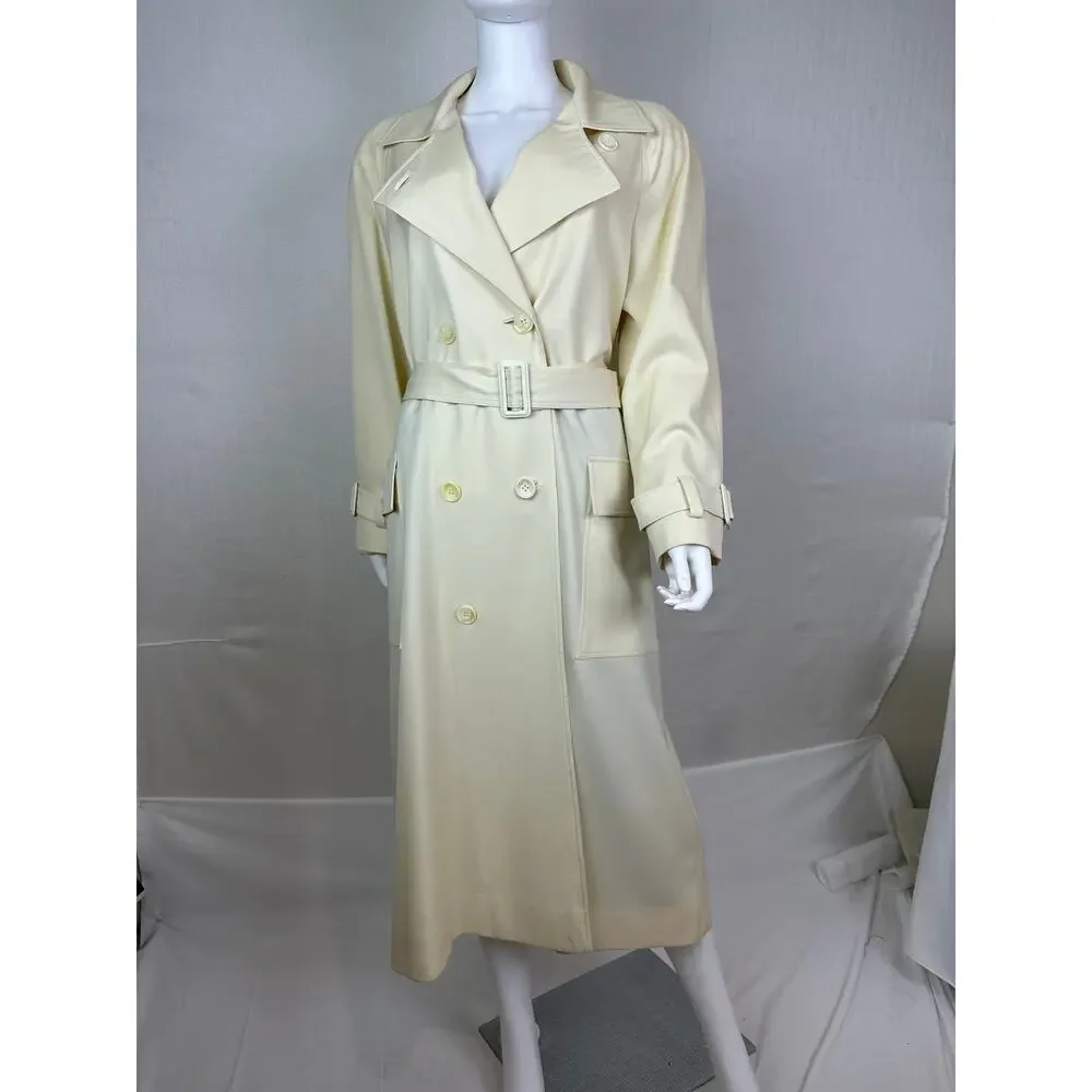 Vintage Ernst Strauss Women's Cream Color Trench Coat Jacket 100% Wool Size 6